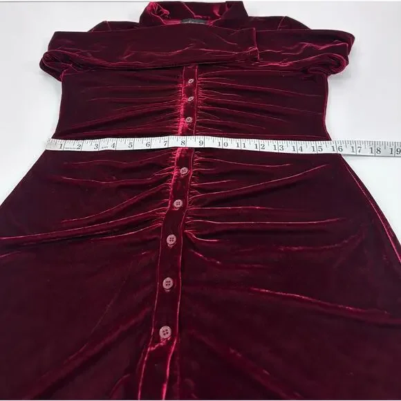 House of Harlow 1960 Red Velvet Ruched Button Front Dress Size Medium - Picture 7 of 8